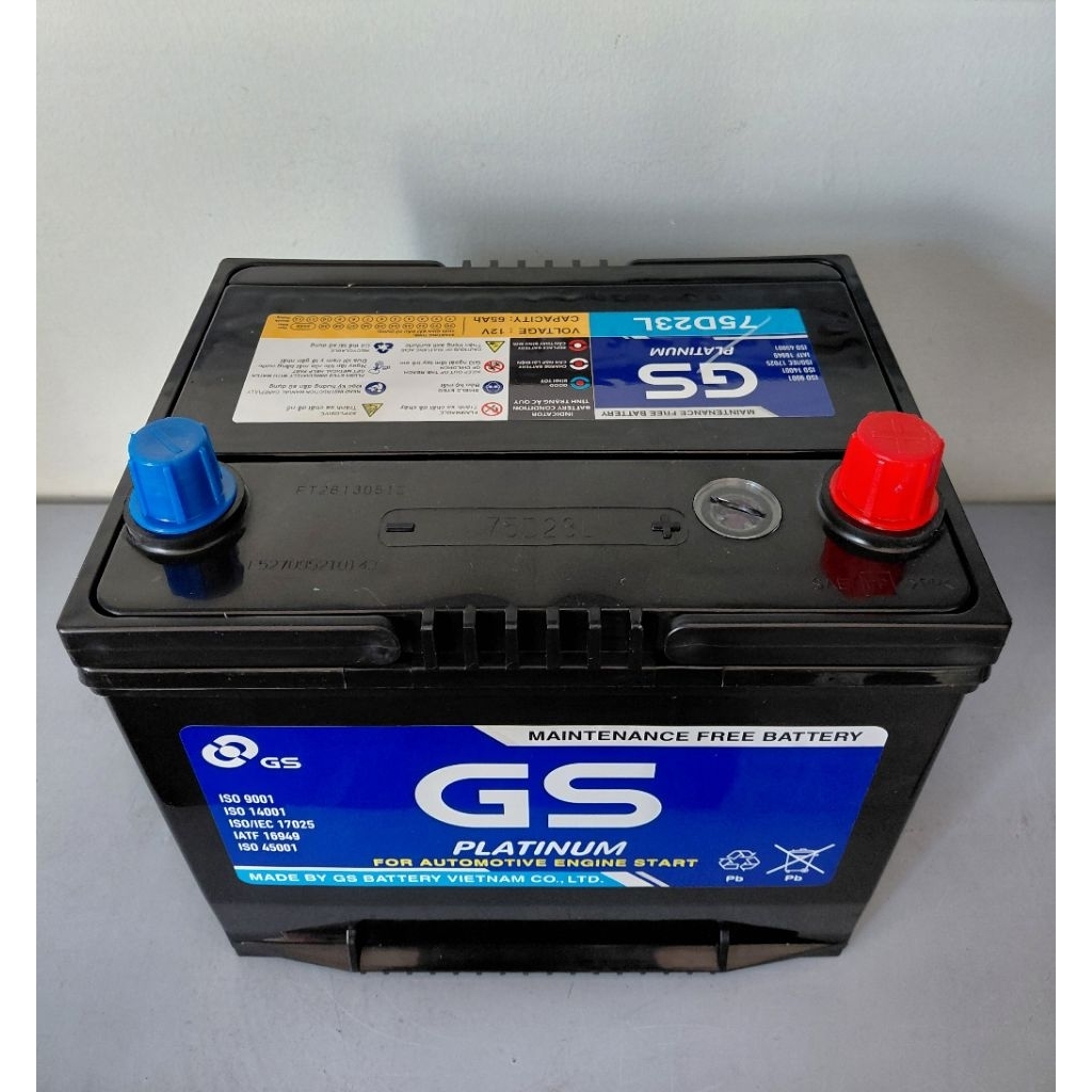 Bình ắc quy 12v miễn bảo dưỡng GS MF 75D23L (12V-65ah), dùng cho ô tô