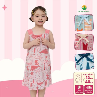 Váy lanh sát nách bé gái Việt Thắng họa tiết dễ thương, chất vải mềm mát cho bé V62.6503