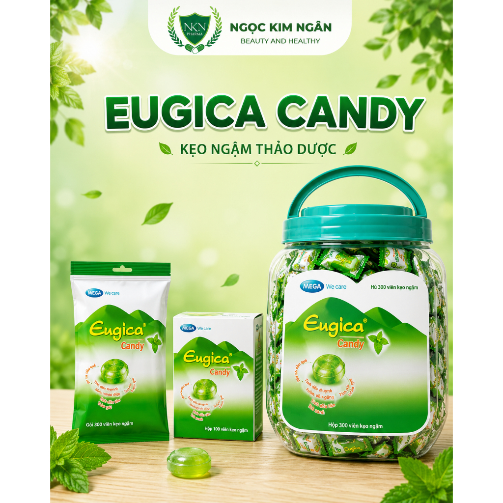 Kẹo Ngậm Eugica Candy Mega - Tinh dầu thiên nhiên - 100/300/400 viên