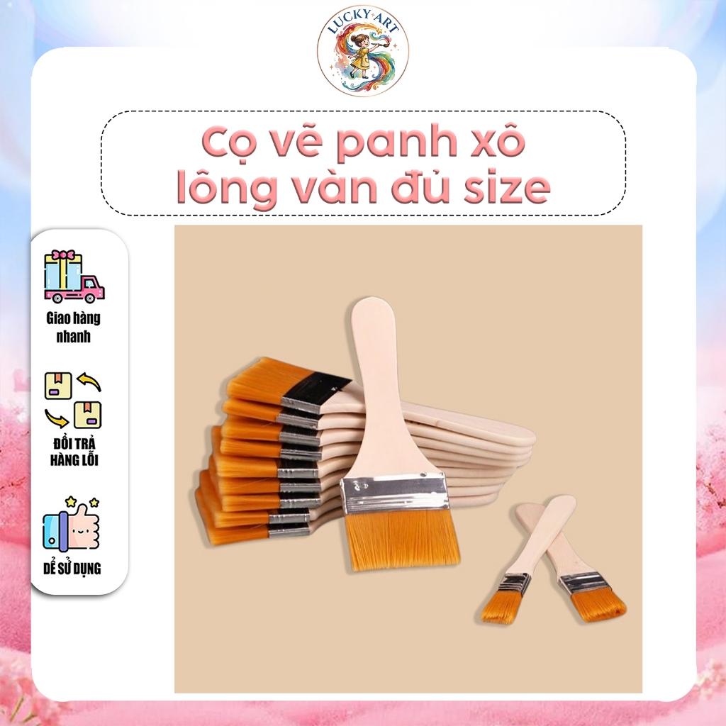 Cọ vẽ panh xô bản lớn, cọ vẽ đầu vuông, cọ đầu bằng lông vàng