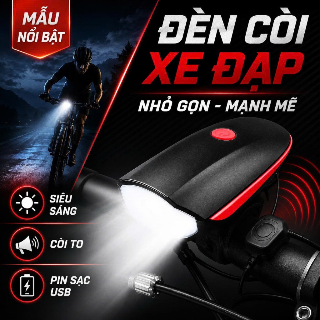 Đèn còi xe đạp thể thao sạc usb