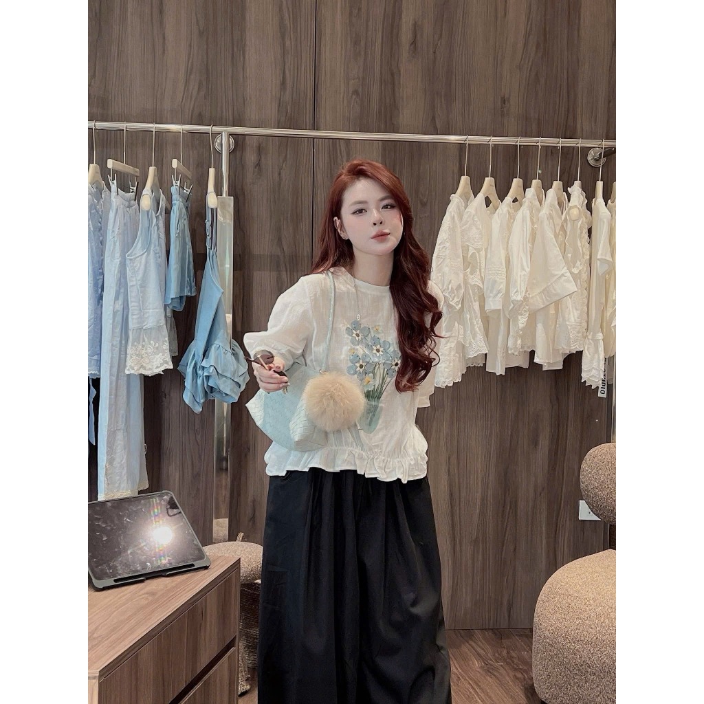 Set bộ nữ Ohara áo ngắn tay vải đũi in hoa kèm quần dài bo gấu trẻ trung năng động, Bộ đồ nữ mùa hè thời trang HEBE | BigBuy360 - bigbuy360.vn