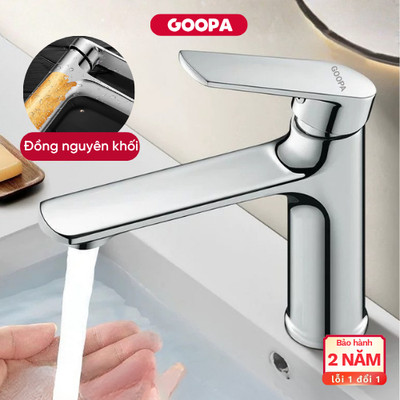 Vòi rửa mặt lavabo nóng lạnh GOOPA chất liệu đồng nguyên khối, tia nước mềm mại không rát da