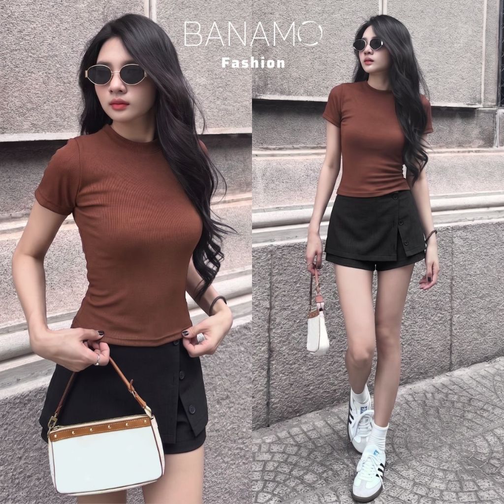 Quần váy nữ BIGSIZE Banamo Fashion chân váy ngắn chữ A cạp cao phối xẻ đính cúc trẻ trung phong cách Hàn Quốc 5902 | BigBuy360 - bigbuy360.vn