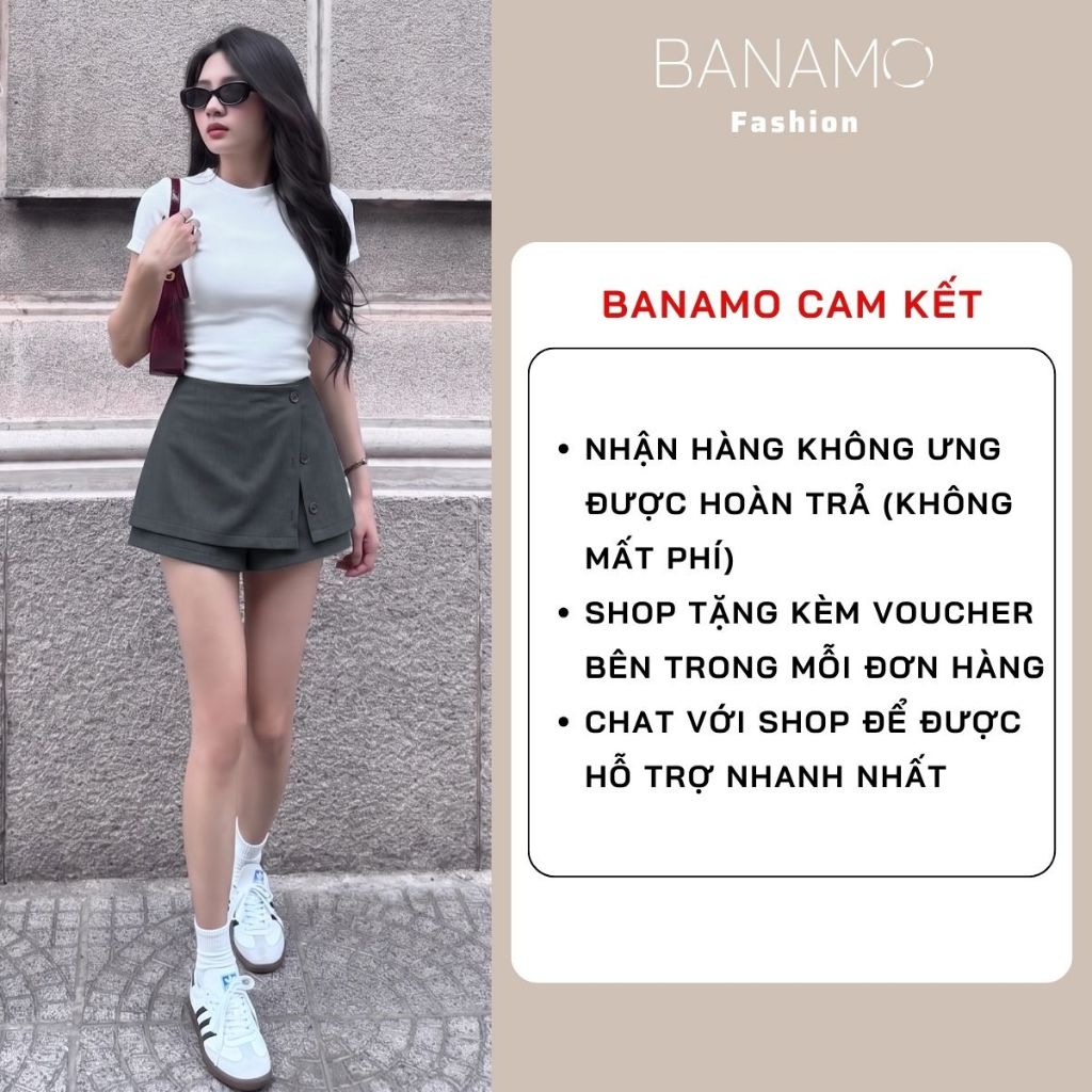 Quần váy nữ BIGSIZE Banamo Fashion chân váy ngắn chữ A cạp cao phối xẻ đính cúc trẻ trung phong cách Hàn Quốc 5902 | BigBuy360 - bigbuy360.vn