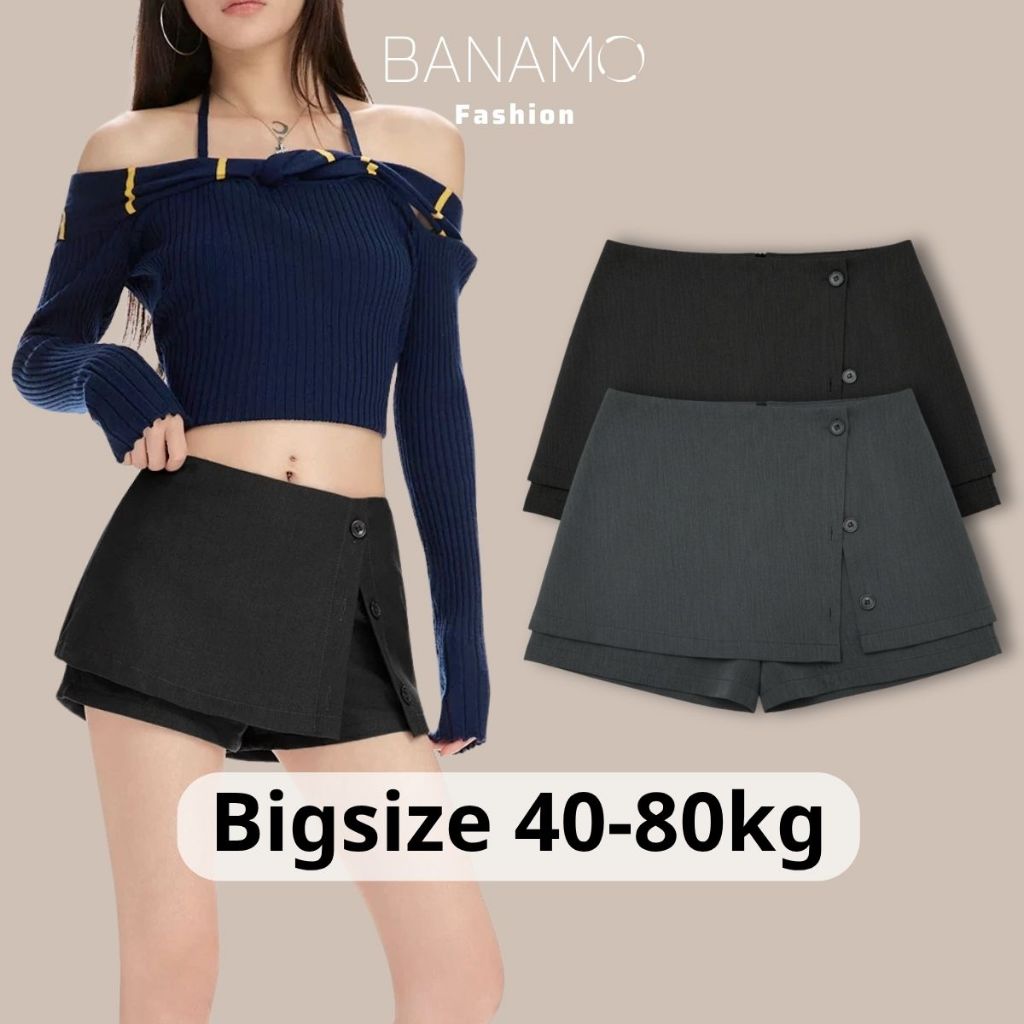 Quần váy nữ BIGSIZE Banamo Fashion chân váy ngắn chữ A cạp cao phối xẻ đính cúc trẻ trung phong cách Hàn Quốc 5902 | BigBuy360 - bigbuy360.vn