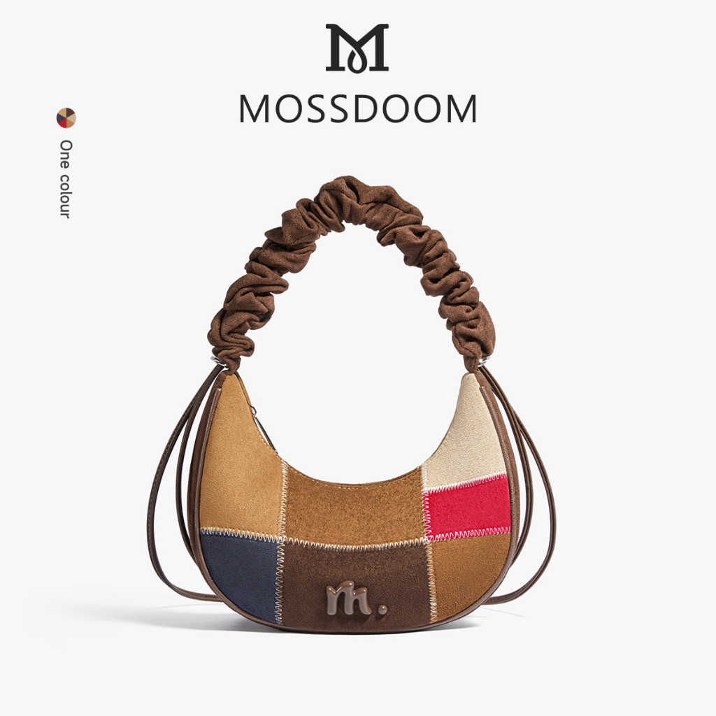 【The Puzzle Collection】MOSSDOOM Velvie Bag Túi đeo vai da lộn hình mặt trăng phong cách cổ điển có t