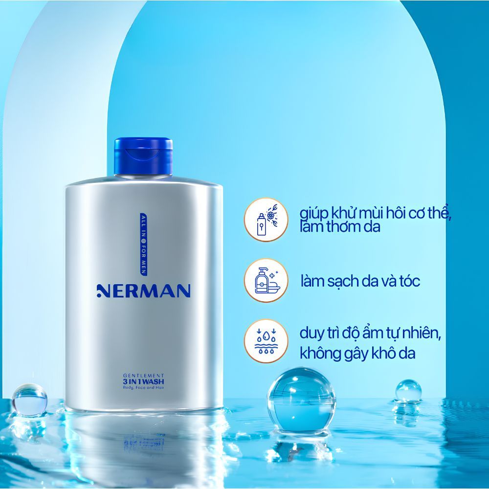 Ảnh 3 của Sữa tắm gội NERMAN giúp làm sạch dịu nhẹ, giúp loại bỏ bụi bẩn, dầu thừa duy trì độ ẩm tự nhiên