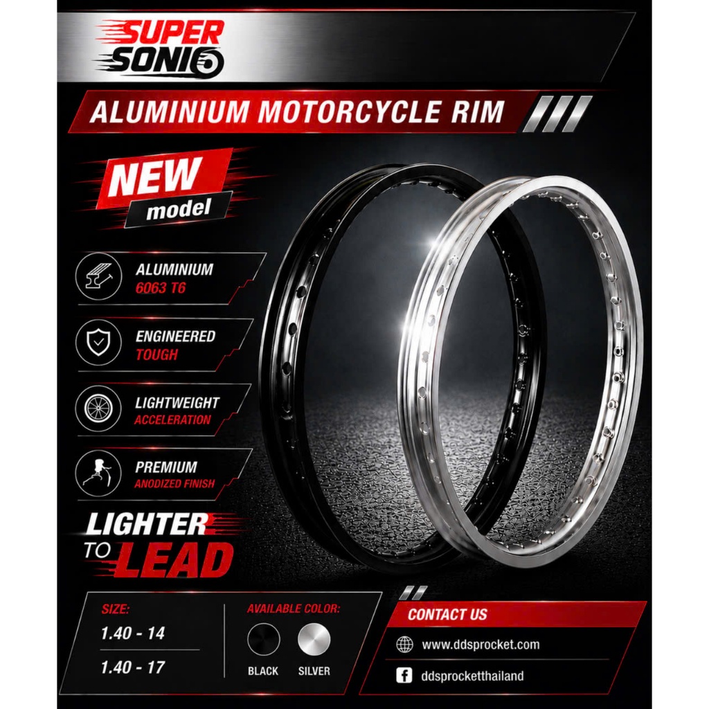 Niềng nhôm Sonic Thailan size nhỏ 1.4-17 đi bánh căm đùm niềng .