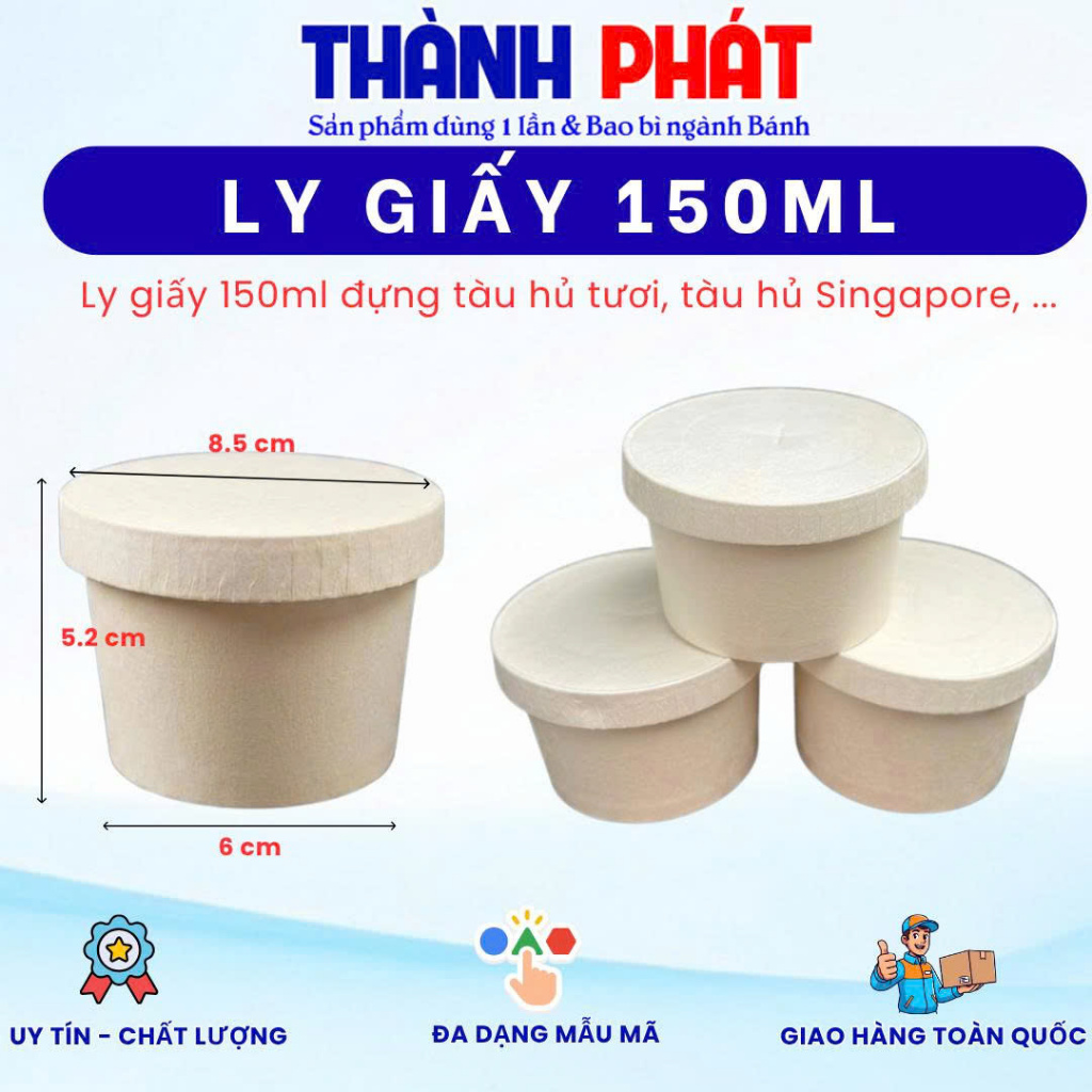 50 Ly giấy tàu hủ singapore 150ml đựng kem - ly đựng tàu hủ singapore - tàu hủ tươi 150ml