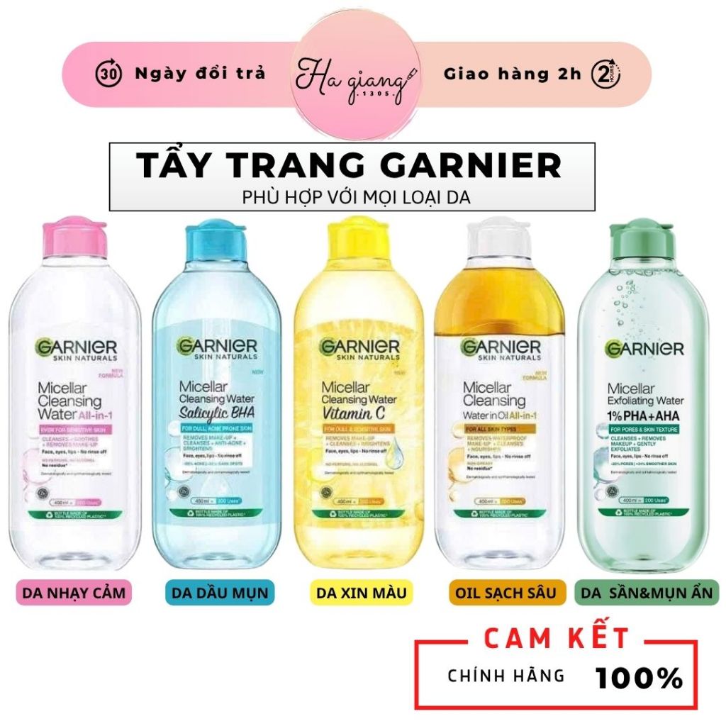 Nước Tẩy Trang Garnier Micellar Cleansing Water 400ml, Dầu tẩy trang Gariner Pháp 400ml làm sạch sâu