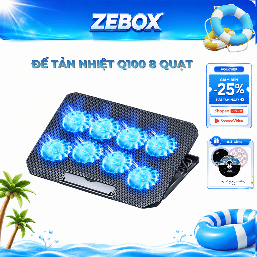 Đế Tản Nhiệt Laptop Q100 2 Quạt, Giá Đỡ Laptop Có 4 Mức Điều Chỉnh Chiều Cao, Hỗ Trợ 12–17 Inch