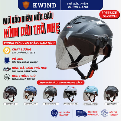 Mũ bảo hiểm kính dài, nửa đầu cao cấp chính hãng SUNDY, chống nắng, tia UV, freesize 56-69cm