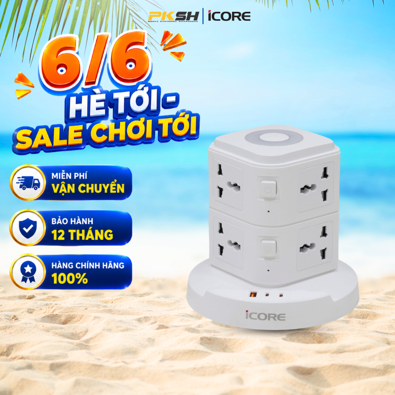 Ổ cắm điện tích hợp củ sạc nhanh và đèn ngủ iCore ITS100C - đa dạng kết nối - HÀNG CHÍNH HÃNG