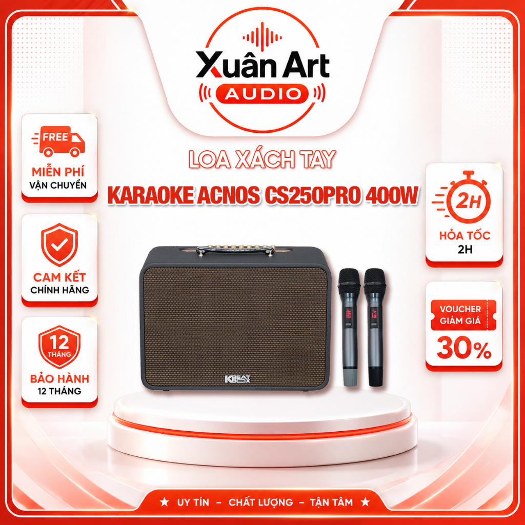 Loa Xách Tay Karaoke ACNOS CS250PRO 400W (PMPO) Mã 2025 Bảo Hành Chính Hãng 12 Tháng