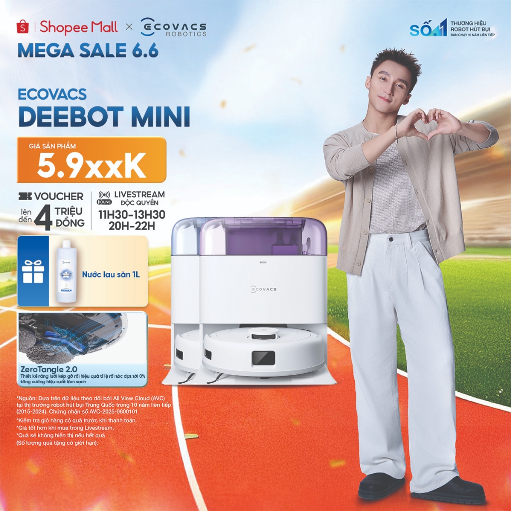 Robot hút bụi thông minh Ecovacs Deebot Mini - Lực hút 9000Pa - Dung lượng pin 3200mAh - Hoạt động 1