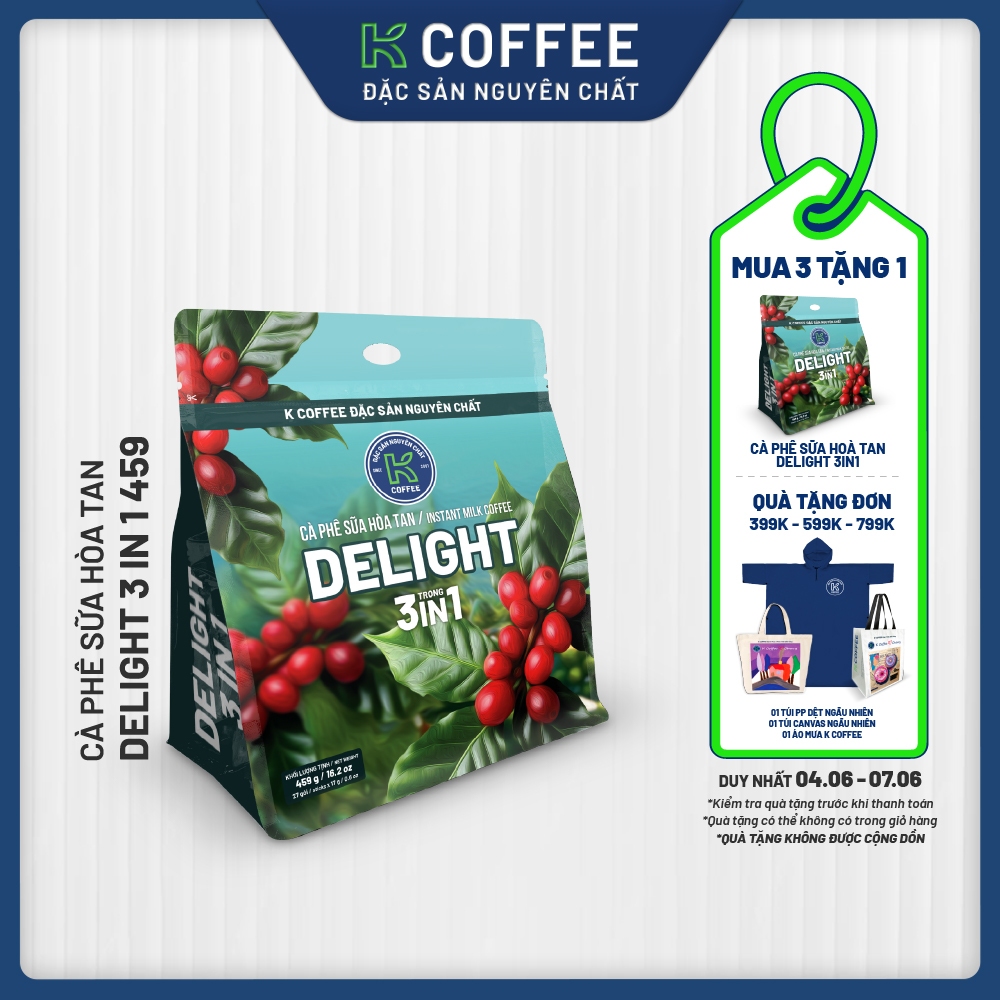 Cà phê sữa hòa tan K Coffee Delight 3in1 459G Túi 27 Gói [Combo 3]