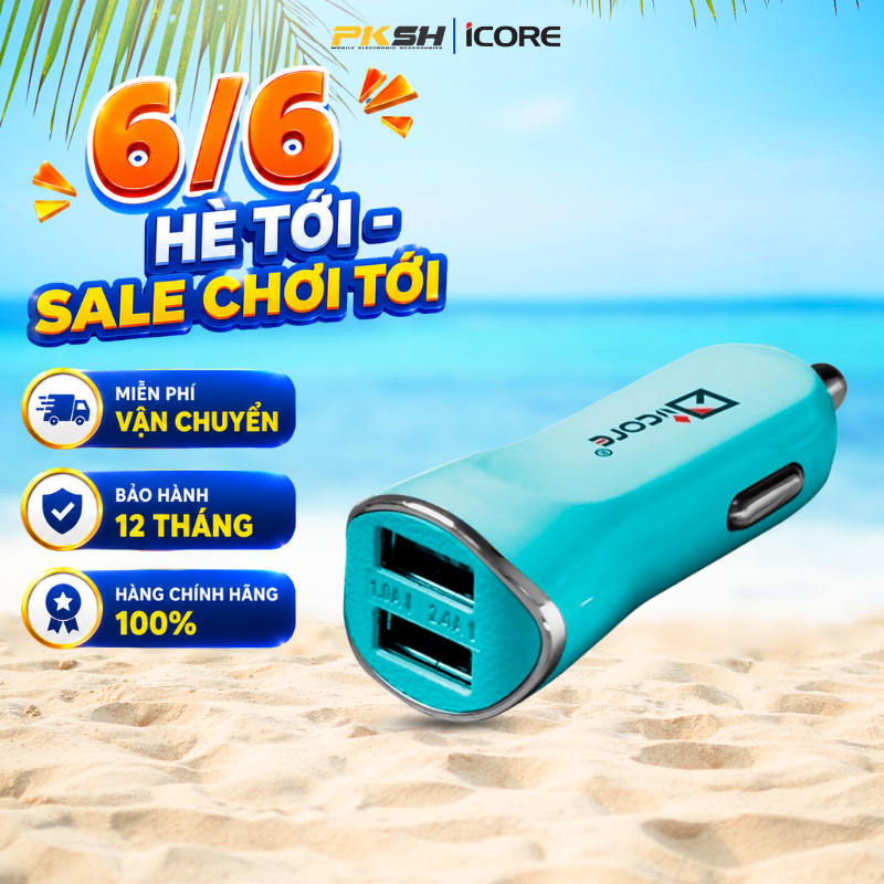 Tẩu sạc trên xe ô tô iCore - HÀNG CHÍNH HÃNG
