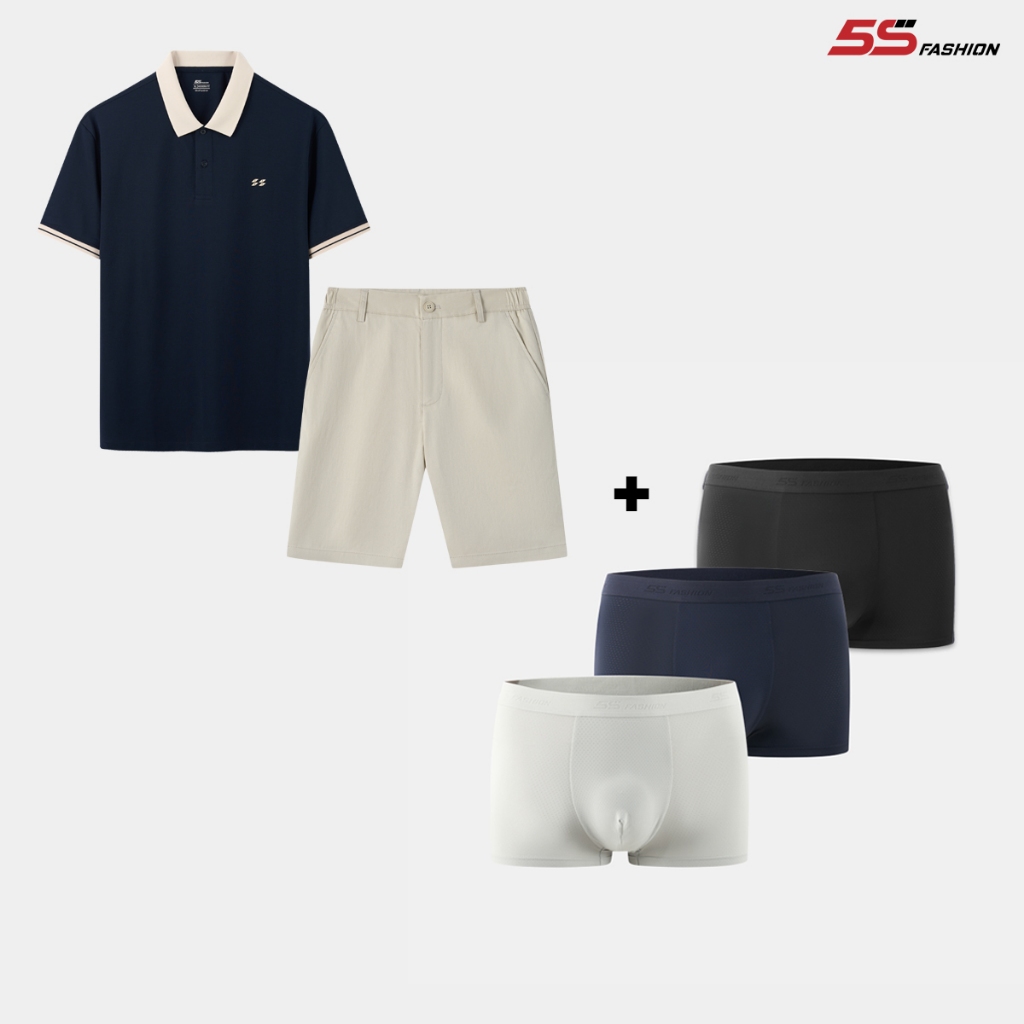 Bộ Polo Phối Short Kaki + Combo 3 Quần Sịp Nam 5S Fashion Thiết Kế Thời Trang COMBOQUATANG