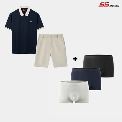 Bộ Polo Phối Short Kaki + Combo 3 Quần Sịp Nam 5S Fashion Thiết Kế Thời Trang COMBOQUATANG
