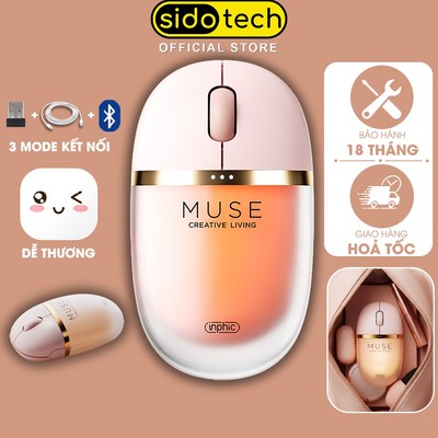 Chuột không dây cute dễ thương SIDOTECH INPHIC MUSE hồng silent pin sạc 3 mode bluetooth chống ồn văn phòng nữ tính