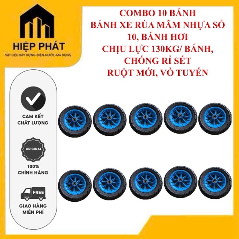 [COMBO 10 BÁNH] BÁNH XE RÙA MÂM NHỰA SỐ 10, BÁNH HƠI CHỊU LỰC 130KG/ BÁNH, CHỐNG RỈ SÉT RUỘT MỚI, VỎ