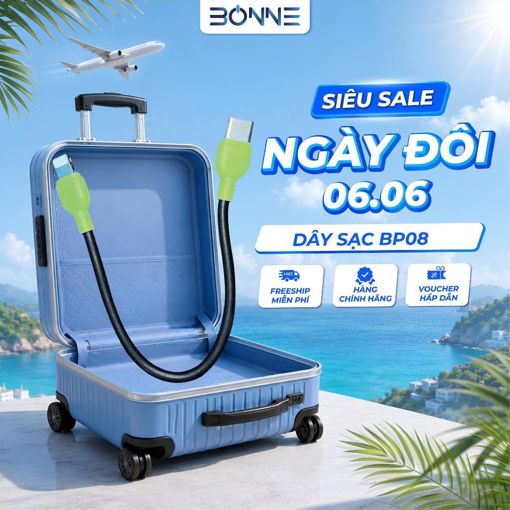 Dây sạc dự phòng dành cho BP08, có thể sạc nhiều loại thiết bị, bảo hành 1 năm lỗi 1 đổi 1 BY BONNE TECH