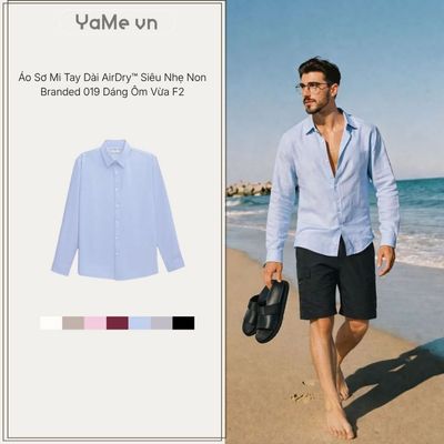 Áo Sơ Mi Nam Tay Dài AirDry™ Siêu Nhẹ Non Branded 019 Dáng Ôm Vừa F2 24018 |YaMe|