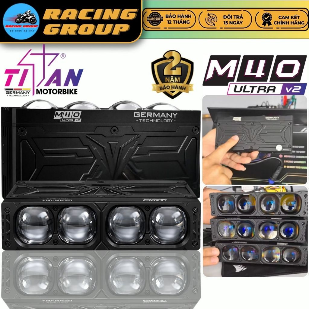 M40 Ultra V2, Đèn Trợ Sáng Titan M40 Ultra V2 Công Suất 110W, Cos Siêu Rộng Bám Đường Tốt - BH 2 Năm