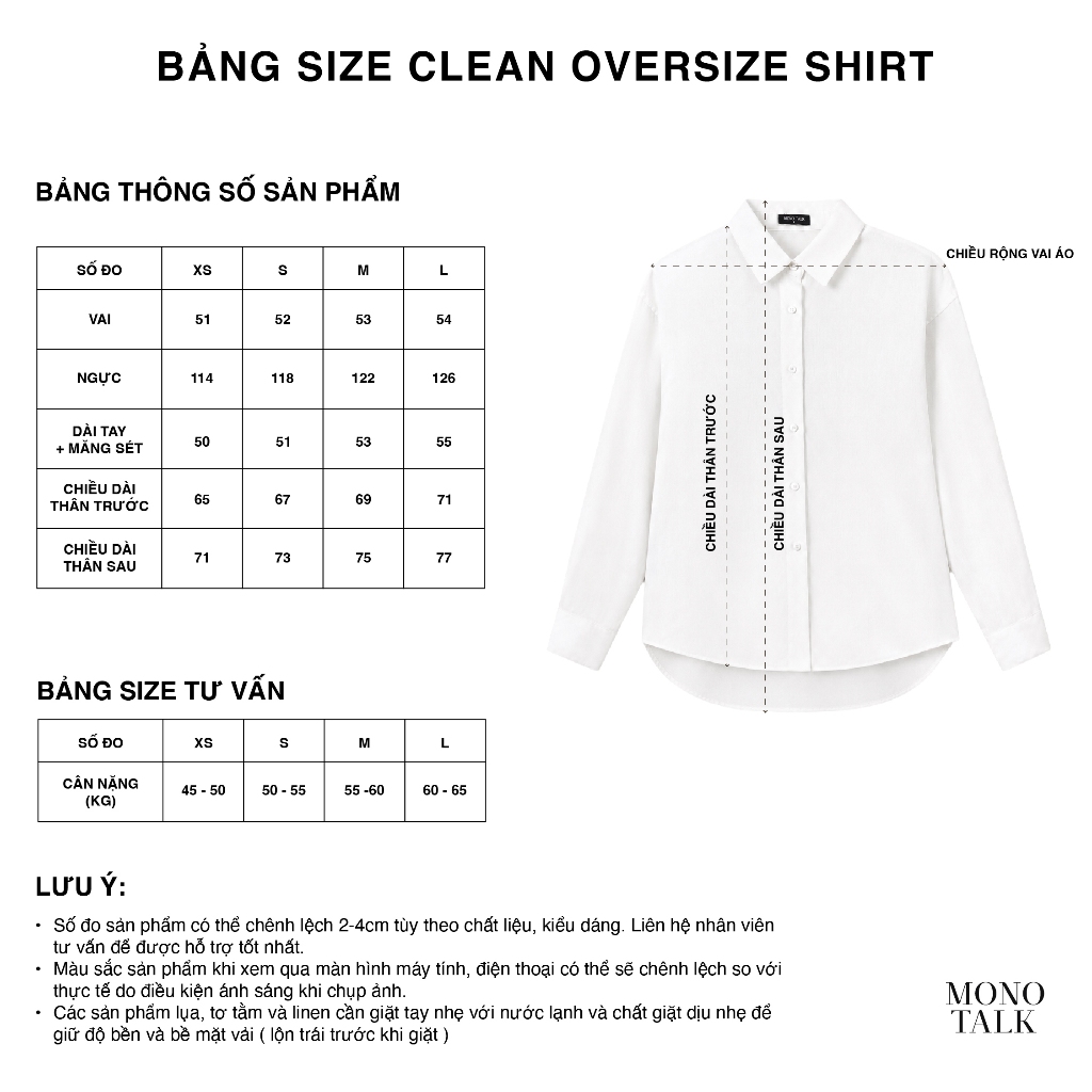 Áo sơ mi Clean Oversize Shirt (form mới) MONO TALK nhiều màu, mềm mát, hạn chế nhăn T10012FT | BigBuy360 - bigbuy360.vn