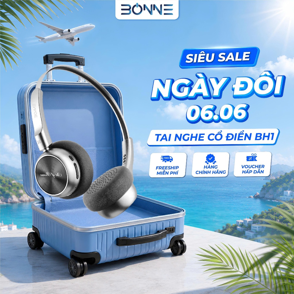 Tai Nghe Bluetooth Thiết Kế Cổ Điển BH1 By Bonne Chính Hãng, Tai Nghe Bluetooth 5.4, Âm thanh HIFI, Bảo hành 12 tháng