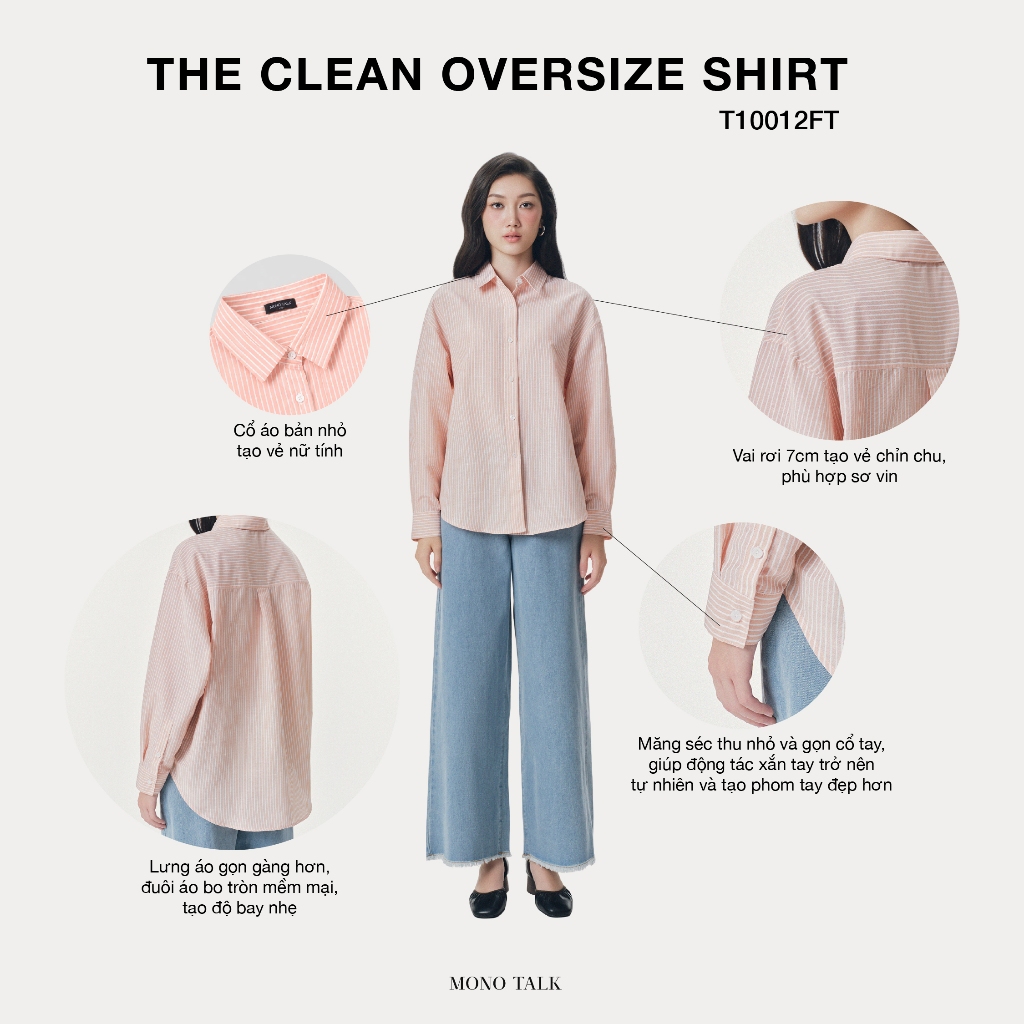 Áo sơ mi Clean Oversize Shirt (form mới) MONO TALK nhiều màu, mềm mát, hạn chế nhăn T10012FT | BigBuy360 - bigbuy360.vn