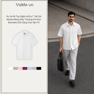 Áo Sơ Mi Nam Tay Ngắn AirDry™ Vải Sợi Modal Mỏng Nhẹ Thoáng Khí Non Branded 033 Dáng Vừa Vặn F3 24143 |YaMe|