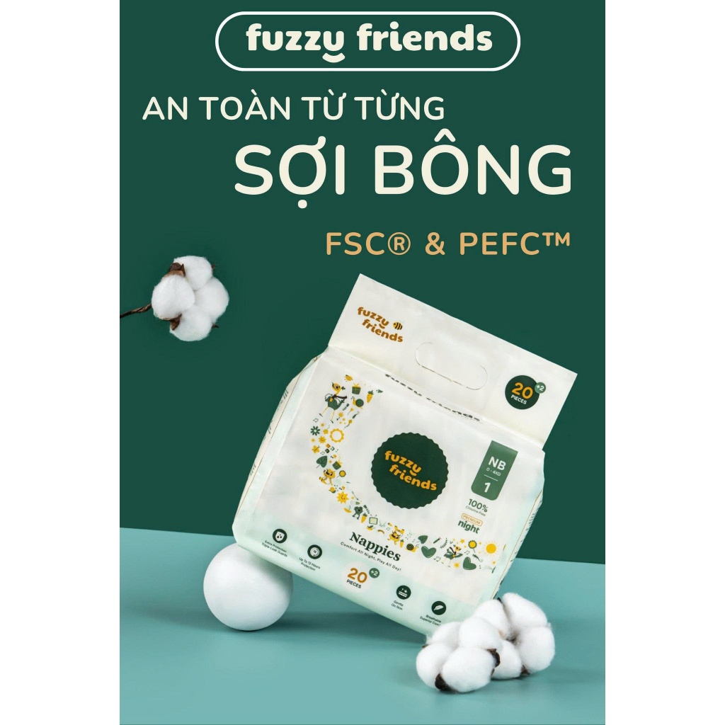 FUZZY FRIENDS Tã/bỉm đêm  chống tràn cho bé đủ size- Nhập khẩu chính hãng
