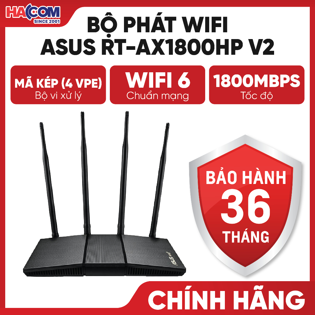 Bộ Phát Wifi ASUS RT-AX1800HP V2 - Bảo Hành 36 Tháng HACOM PC
