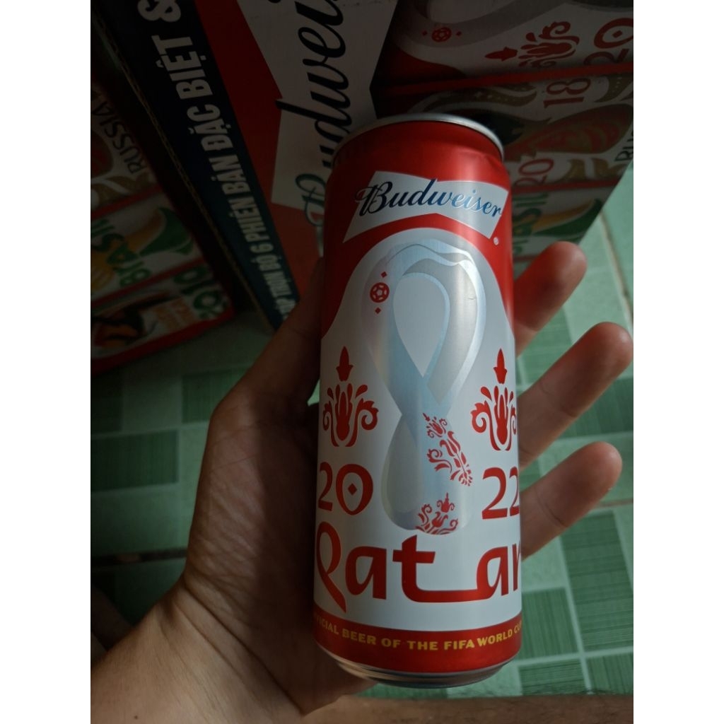 (sưu tầm) World Cup 2022 Qatar 01 lon nguyên trong bộ Budweiser Việt Nam World Cup 2026