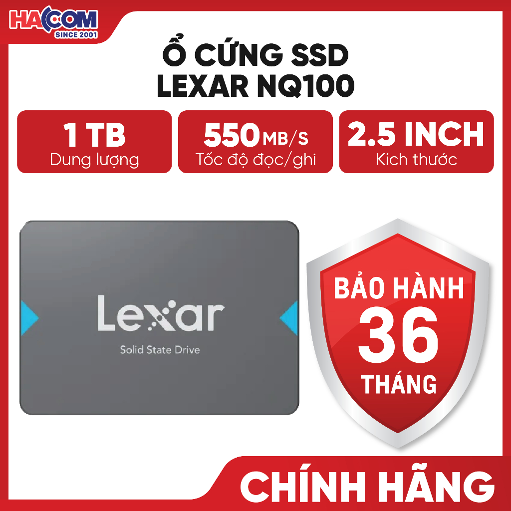 Ổ Cứng SSD Lexar NQ100 1TB Sata III 2.5inch Chính Hãng - BH 36 Tháng HACOM PC