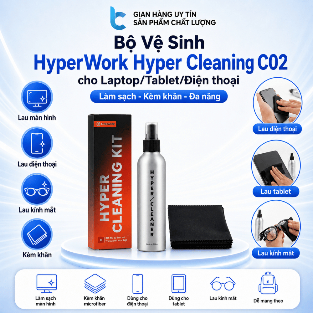 Bộ Vệ Sinh HyperWork Hyper Cleaning C02 Vệ Sinh Màn Hình, Vỏ Ngoài, Bàn Phím…