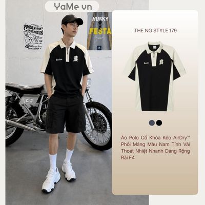 Áo Polo Nam Cổ Khóa Kéo AirDry™ Phối Mảng Nam Tính Vải Thoát Nhiệt Nhanh The No Style 179 Dáng Rộng Rãi F4 23429 |YaMe|