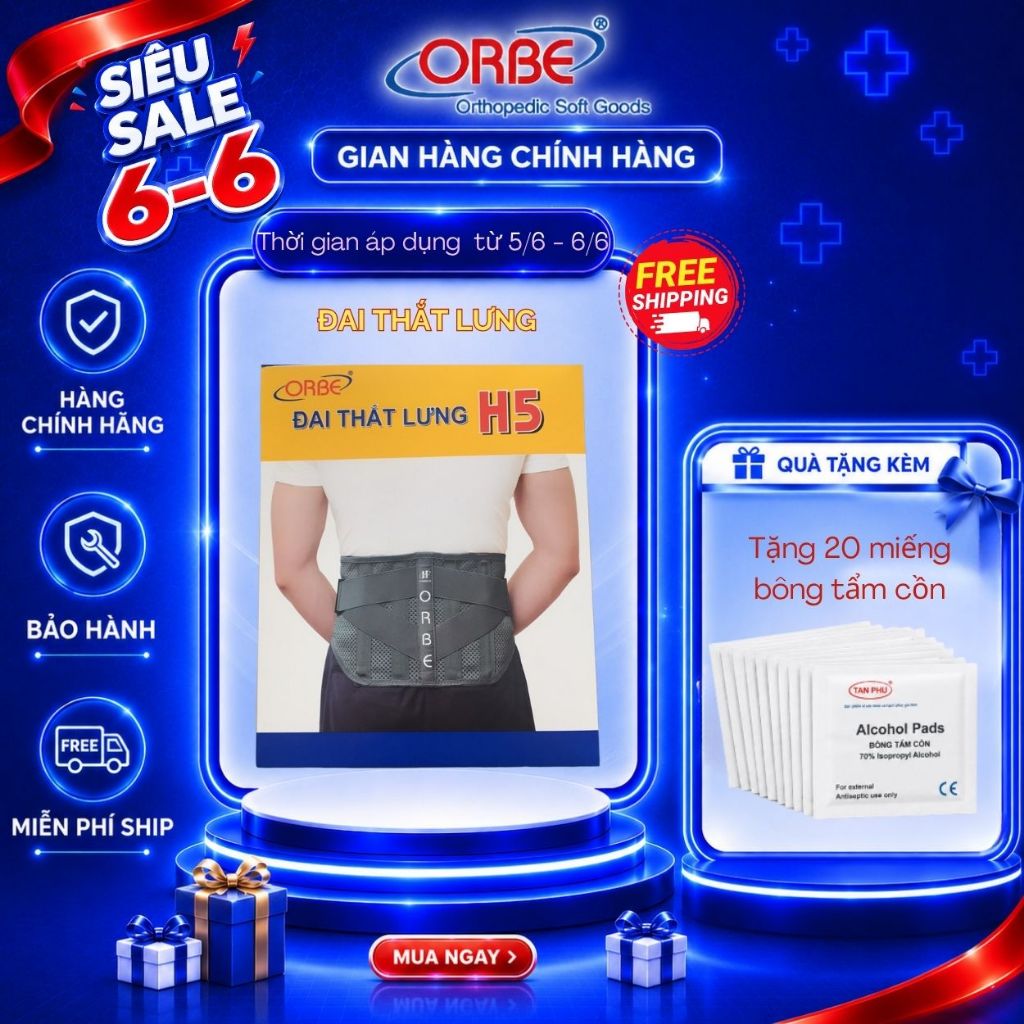 Đai Lưng Cột Sống Orbe Olumba Lite (H5) Hỗ Trợ Cột Sống Lưng Chất Liệu Vải Chun Thoáng Khí