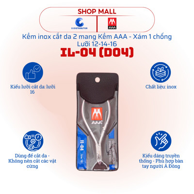 [HỎA TỐC] Kềm inox cắt da 2 mang xám 1 chống Kềm AAA IL-04 - Lưỡi 16 - Hàng chính hãng