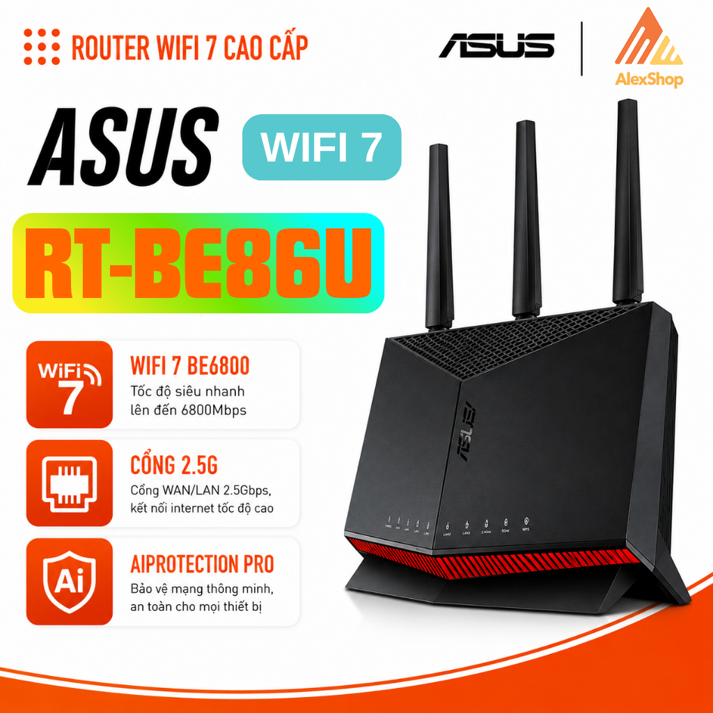 [2026] Router Wi-Fi 7 ASUS RT-BE86U/ AX86U - Băng Thông BE6800, Cổng Mạng 10G Tốc Độ Cao