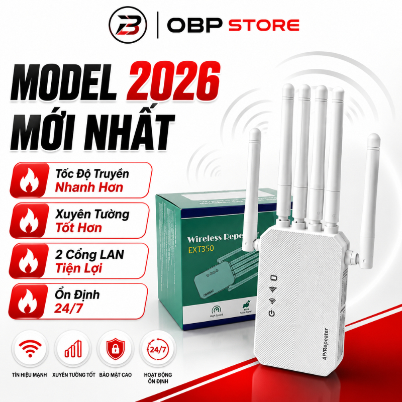 Bộ Kích Sóng Wifi 6 Râu AP/Repeater EXT350 model 2026, mở rộng vùng phủ sóng wifi, cải thiện tốc độ