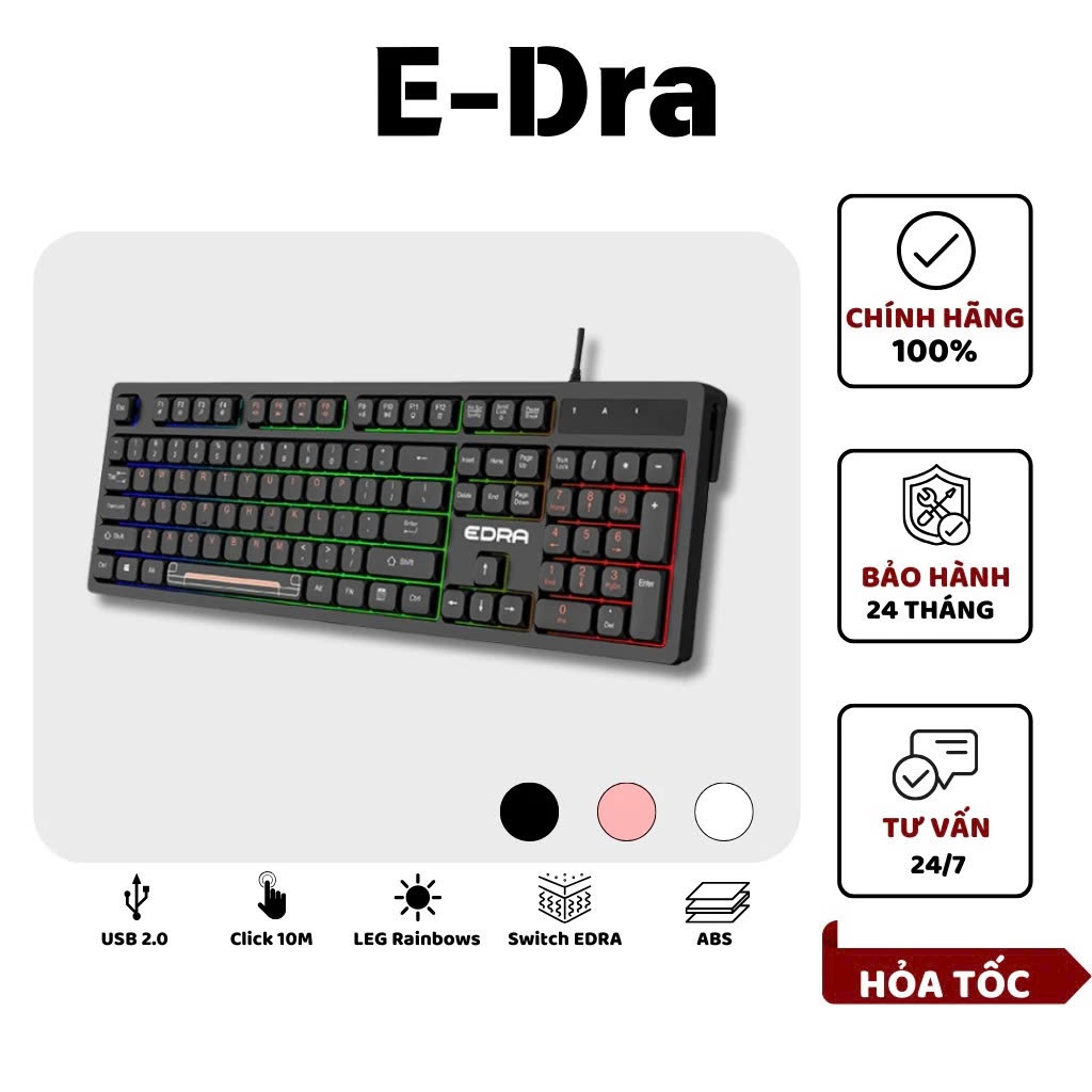 Bàn phím chơi game giả cơ EDRA EK506 Membrane 104 phím, LEG Rainbow