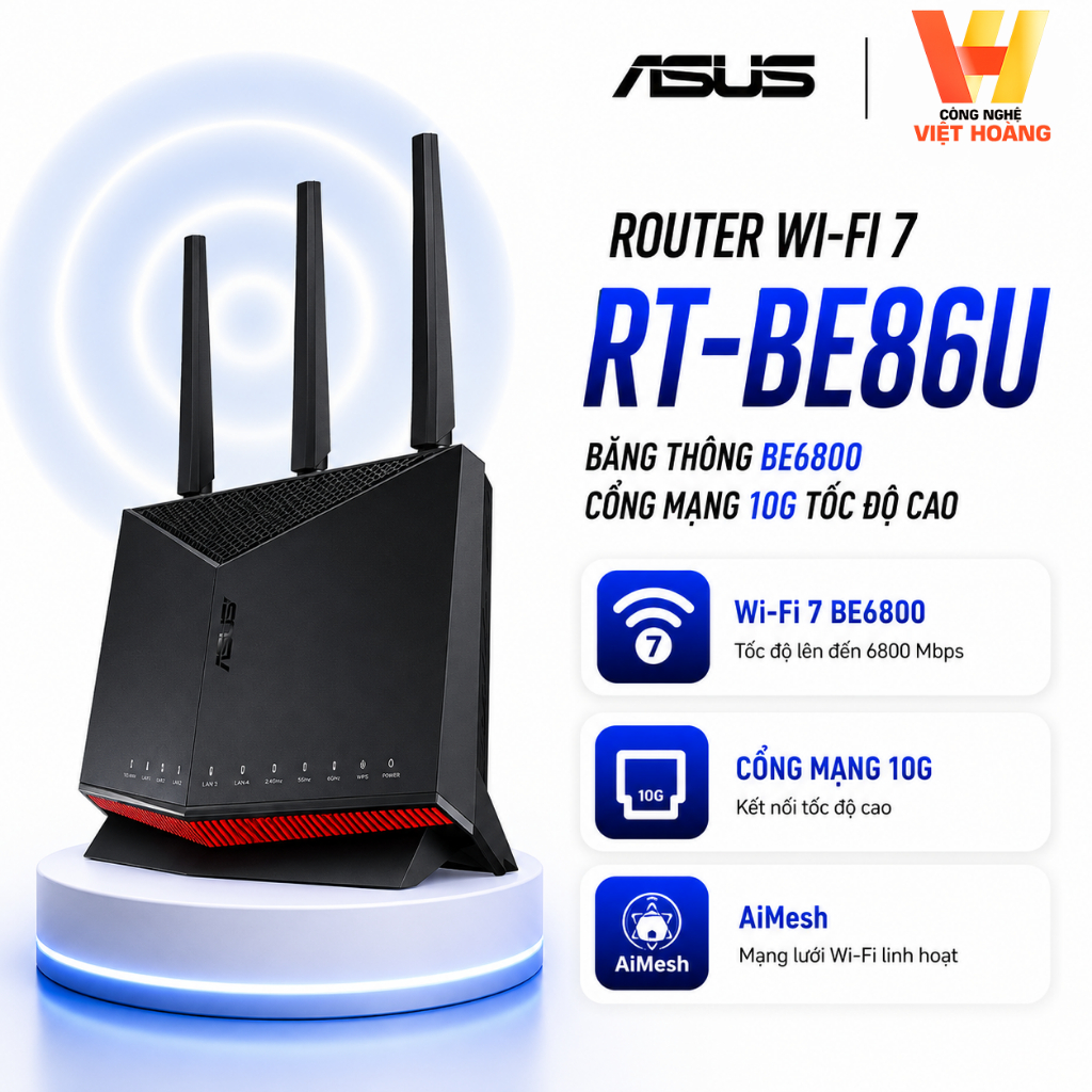 [ Wi-Fi 7]  ASUS RT-BE86U - Băng Thông BE6800, Cổng Mạng 10G Tốc Độ Cao
