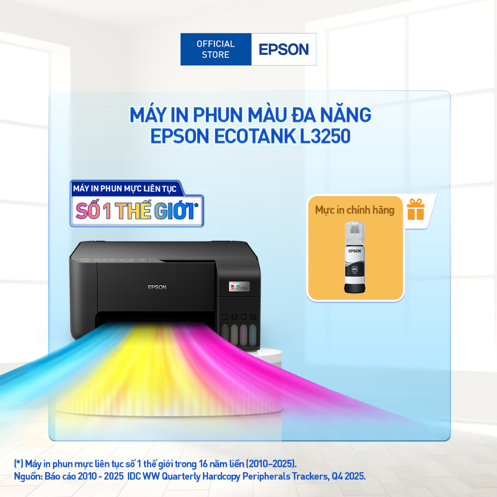 Máy In Phun Màu Đa Năng Epson EcoTank L3250 (Bao Gồm Bộ Mực Chính Hãng Đi Kèm)