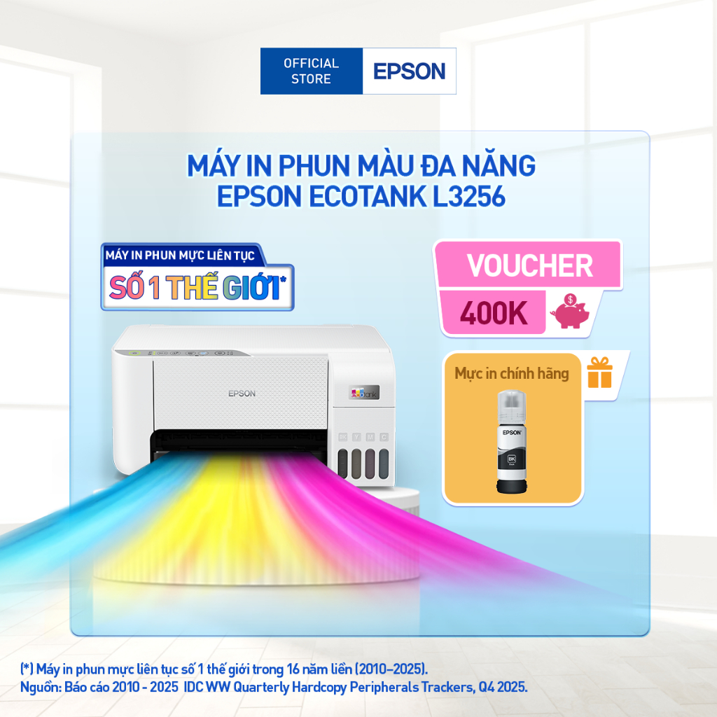 Máy In Phun Màu Đa Năng Epson EcoTank L3256 (Bao Gồm Bộ Mực Chính Hãng Đi Kèm)