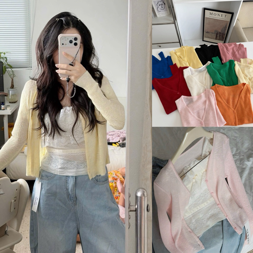 [NHÀ TẸO] Áo khoác cadigan mỏng len dệt kim chất liệu co giãn thoáng đanh len QC “LAVIE” | BigBuy360 - bigbuy360.vn