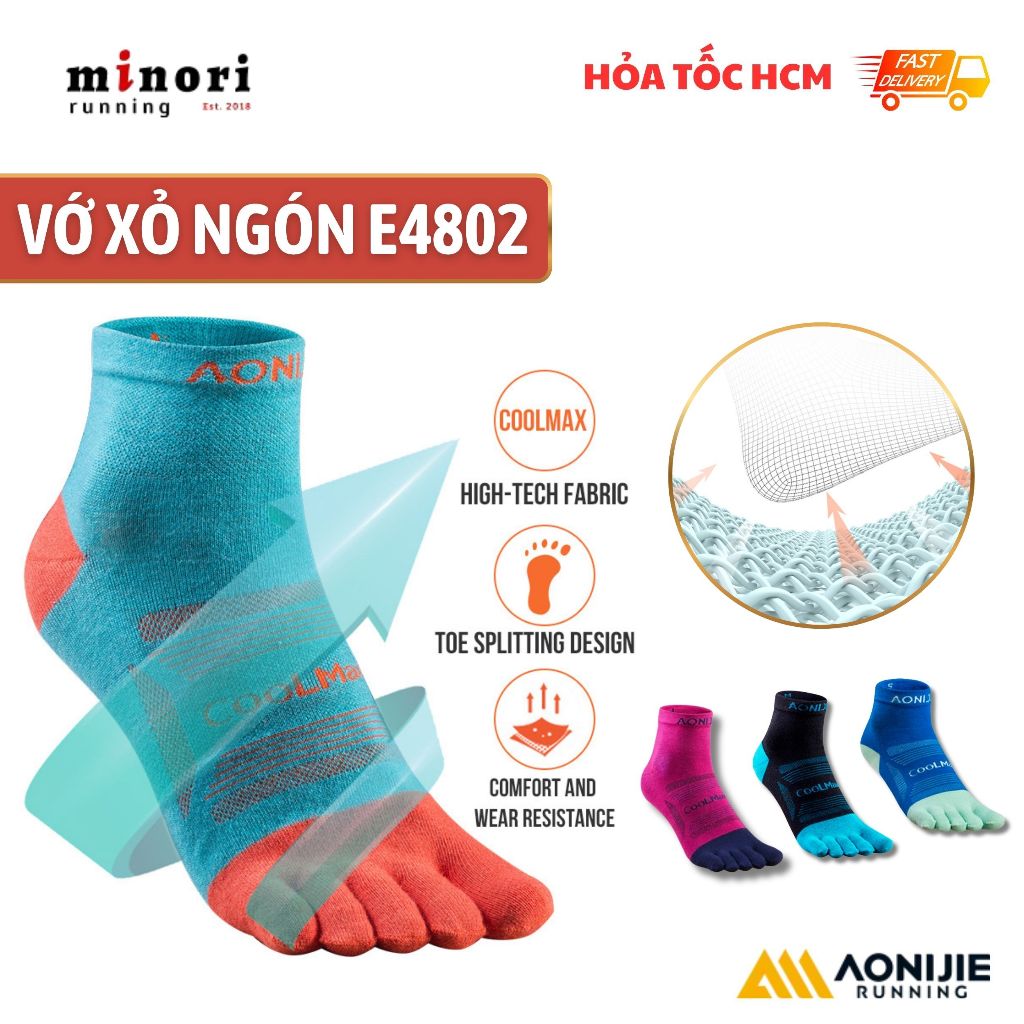 COMBO 3 Đôi Vớ Tất Xỏ Ngón Cổ Ngắn Thể Thao Chạy Bộ Marathon Chạy Trail Aonijie E4802