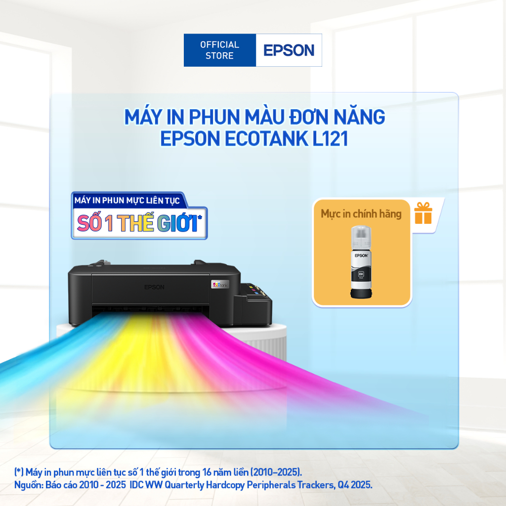 Máy In Phun Màu Đơn Năng Epson EcoTank L121 (Bao Gồm Bộ Mực Chính Hãng Đi Kèm)